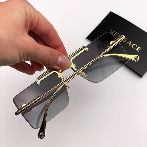 Versace VE2245 10028G Sunglasses Gold Gray Rectangle Rimless Metal Unisex main image 11